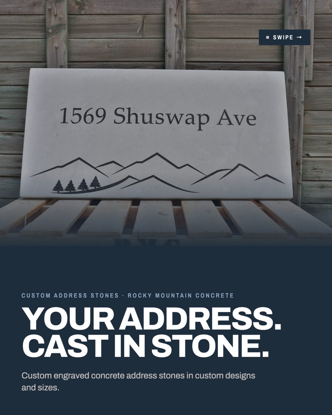 Your address, cast in stone. Custom engraved concrete address stones in custom designs and sizes.